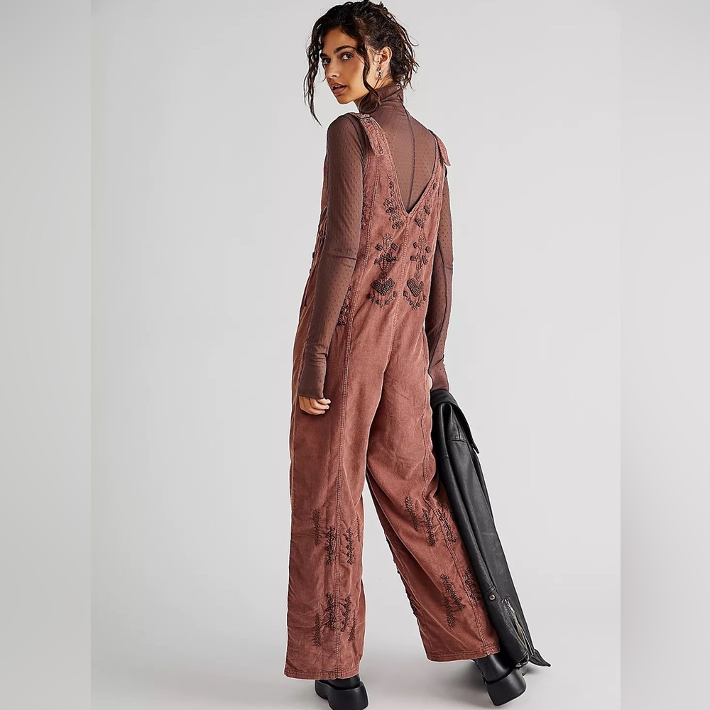Free People Where I'm Going Embroidered Corduroy One-Piece